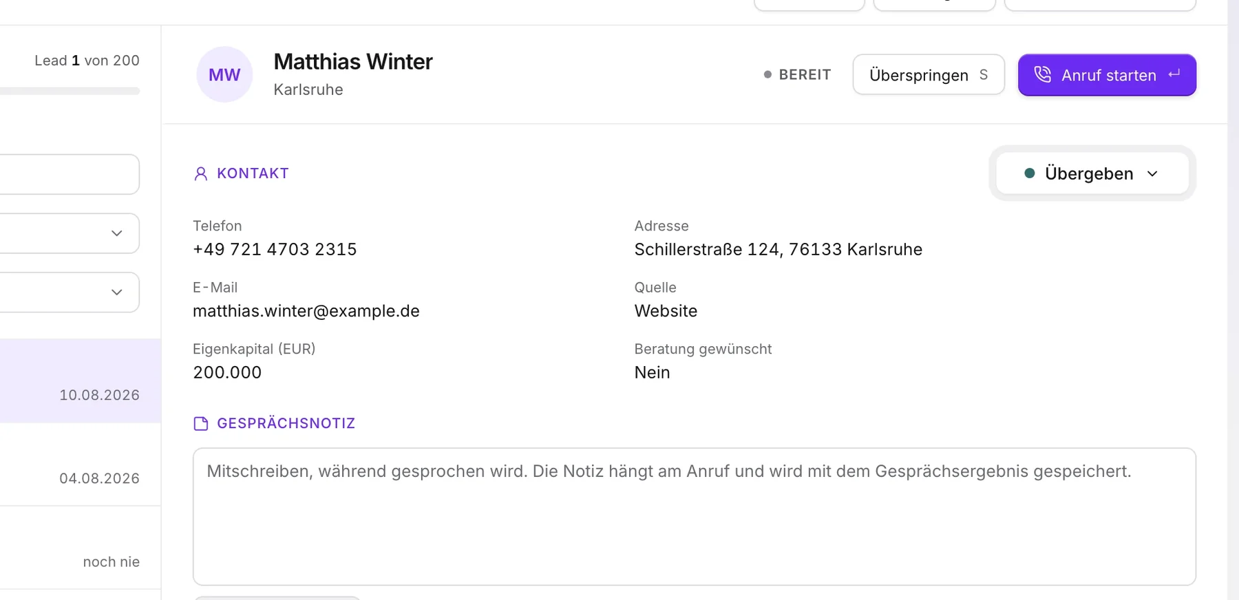 Der Power-Dialer in ClosingHub am 26. August 2026